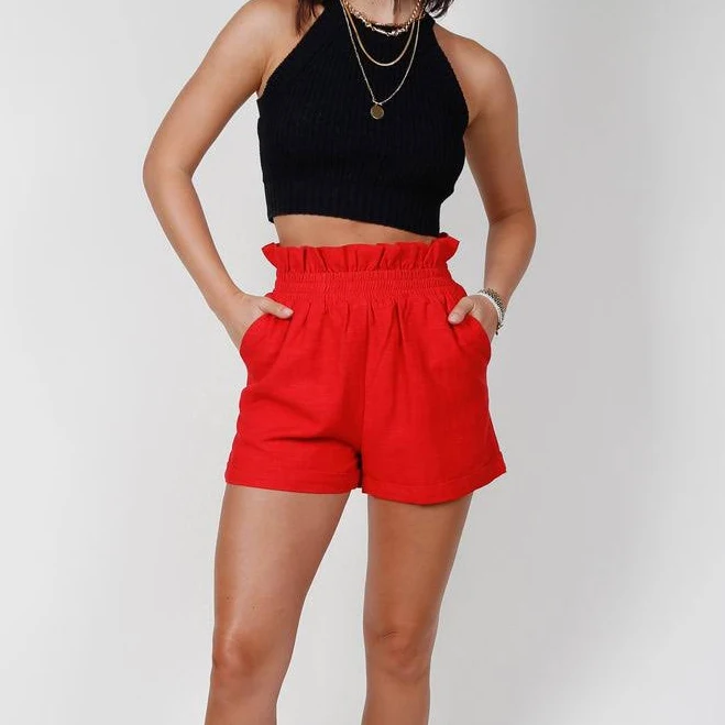 matching set Linen Paperbag Shorts Scarlet Clothing $72