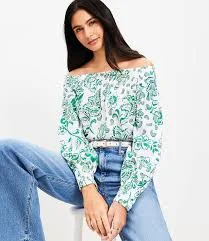 top Loft Women's Floral Smocked Off The Shoulder Top LOFT $20.53