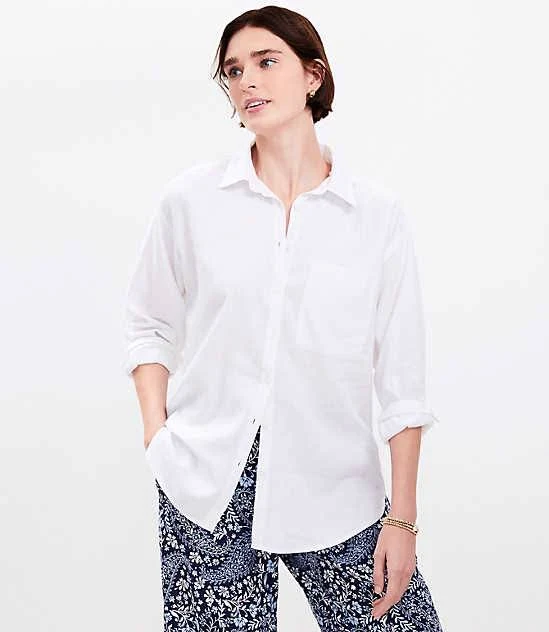 blouses Loft Women's Oversized Linen Blend Shirt with Pocket LOFT $20.53