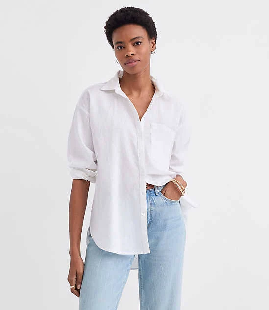 outerwear Loft Women's Oversized Linen Cotton Shirt with Pocket LOFT $31.48