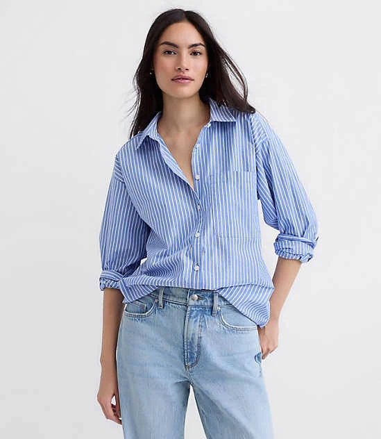 top Loft Women's Oversized Striped Poplin Shirt with Pocket LOFT $34.97