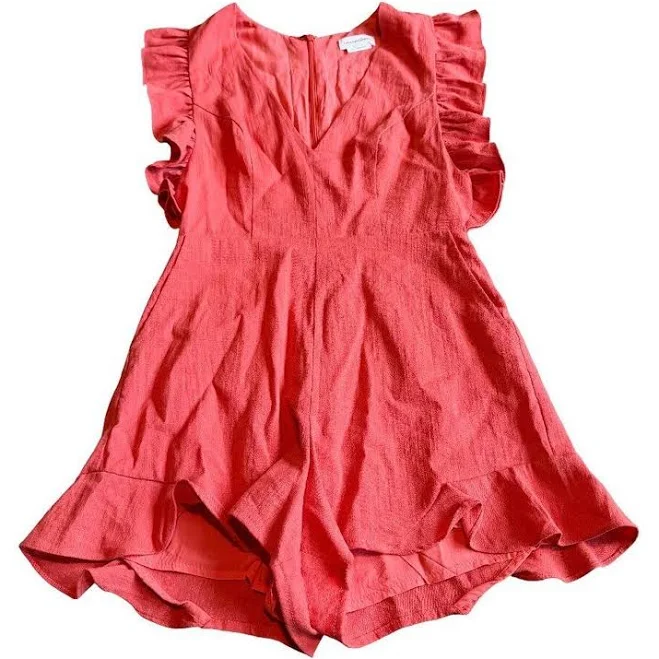 romper Lovers + Friends Coral Linen Blend Romper Shorts Short Sleeves Size Xs eBay - style_cycle $36