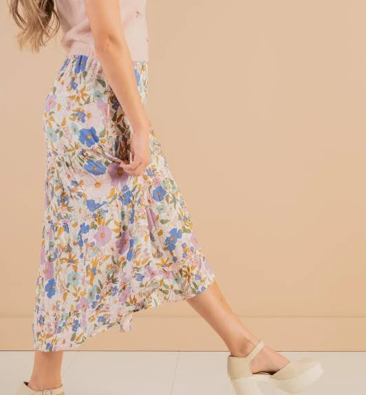 skirt Lucky Day Floral Printed Midi Skirt DM Fashion $62
