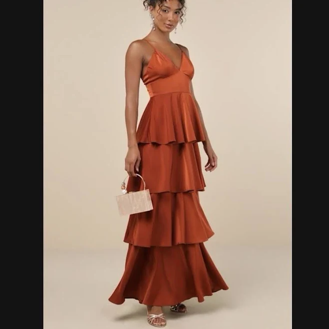 dress Lulus Going With Elegance Rust Tiered Maxi Dress eBay - kelhart-2619 $60