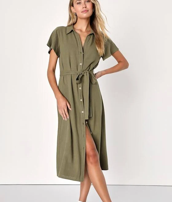 dress Lulus Linen Button-Up Short Sleeve Dress Lulus $63.2