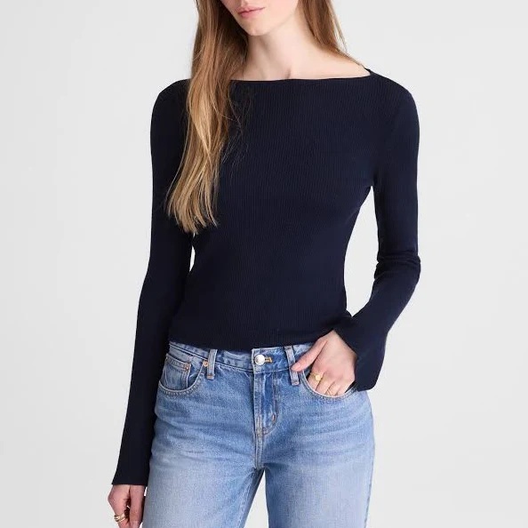 top Madewell Women's Flared-Sleeve Merino Wool-Silk Blend Sweater Madewell $89.99
