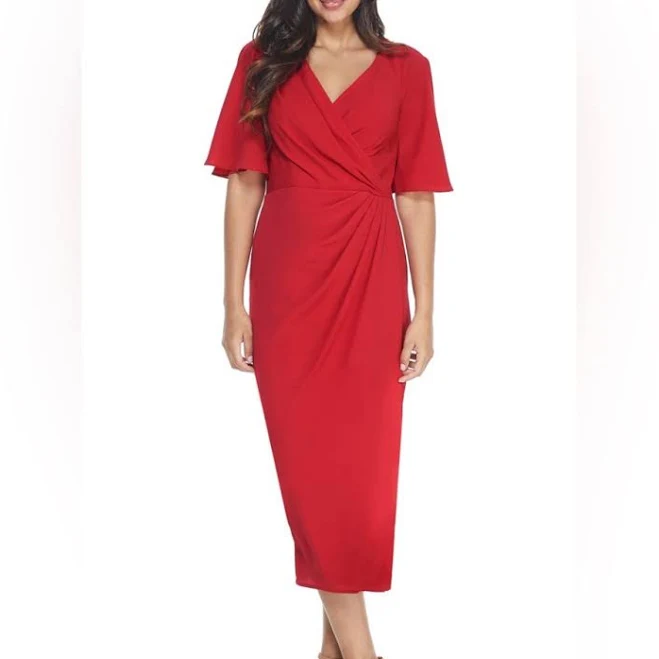 dress Maggy London Flutter Sleeve Faux Wrap Midi Dress Poshmark $75