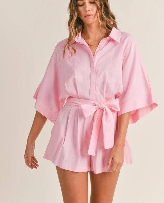 romper Marissa Linen Blend Shirt Romper Ivy & Olive Boutique $79