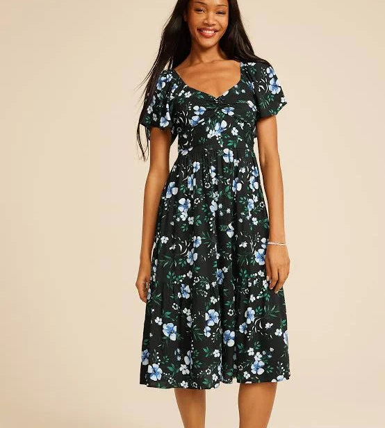 dress maurices Women's Floral Short Sleeve Tiered Midi Dress Maurices $23.39