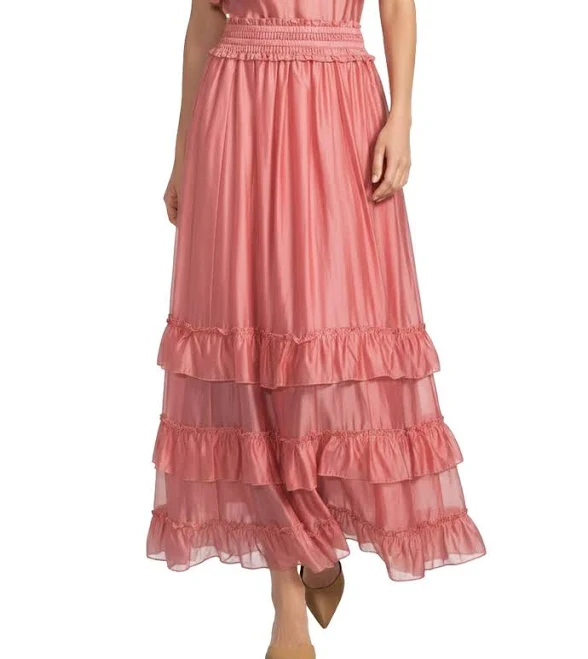 skirt Melloday Women's Faux Silk Ruffle Tiered Maxi Skirt Dillard's $66.33