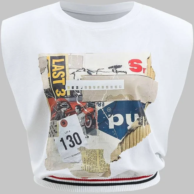 sleeveless top Micas Tops | Graphic Retro Abstract Print Patchwork Round Neck Sleeveless T-Shirt Xs Mc4 | Color: Red/White | Size: Xs | Brandybrands's Closet Poshmark $24
