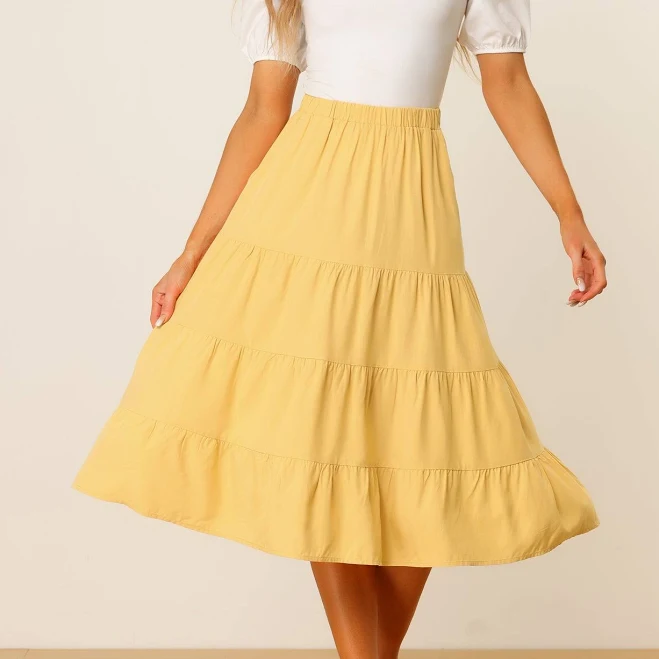 skirt Midi A-Line Flare Tiered Skirt with Pockets Allegra K $42.99