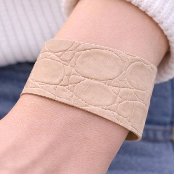 accessory Minimalist Boho Croc Embossed Leather Cuff Bracelet Etsy - Crushedonjewelry $22.99