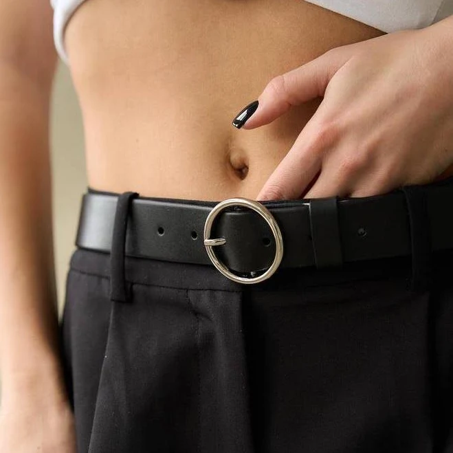 accessory Minimalist Round Silver Buckle Leather Belt Etsy - Seller $55.3
