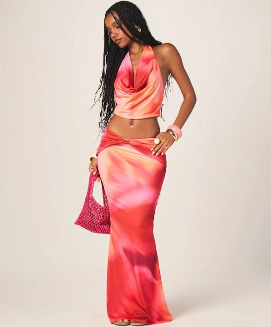 matching set Missguided Halter Neck Crop Top and Maxi Skirt Two Piece Co-Ord Set missguided $17.89