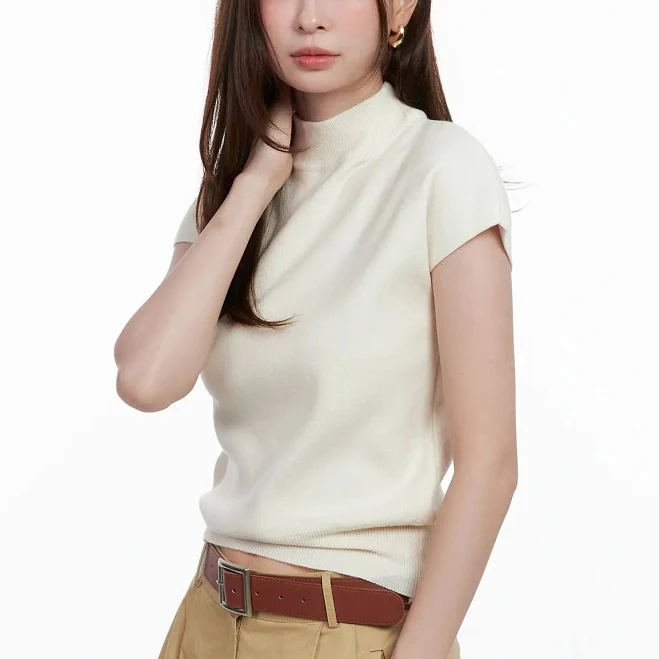 top Mock Neck Short Sleeve Knit Top lewkin $38