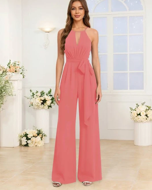 jumpsuit Modern Halter Ruched Chiffon Jumpsuit with Knot Pomuyoo $89