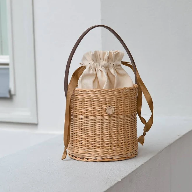 bag Modern Wicker Bucket Bag with Leather Handle Etsy - Medvilniukas $121.86