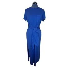 dress Monrow royal blue tie waist short sleeve T-shirt maxi dress small eBay $75
