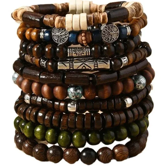 accessory Multi Layer Beaded Bracelets Set 10pcs Bohemia Wooden Tree Vintage eBay - safwan-albulbul $19