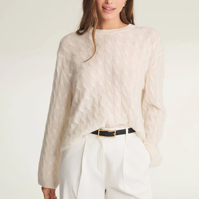 sweater Naadam Lightweight Cashmere Cable Oversized Crewneck Sweater NAADAM $198