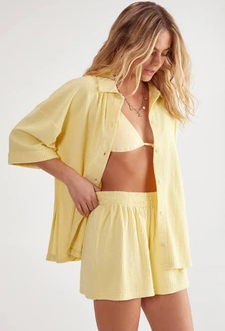 matching set Nasty Gal Women's Ribbed Cotton Toweling Beach Shirt & Shorts Two Piece Set boohoo USA $43.6