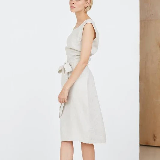 dress Natural Linen Tie Belt Midi Dress Etsy - SandSnowLinen $170.19