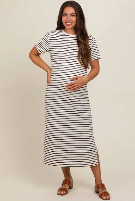 dress Navy Striped Short Sleeve Maternity T-Shirt Midi Dress PinkBlush Maternity $72