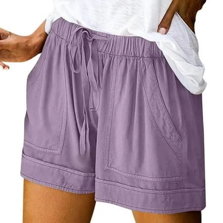 shorts Nestiefly Linen Shorts Women Summer Casual Elastic Waist Relaxed Fit Walking Lounge Shorts with Pockets Beach Vacation Clothes Purple 2XL, Women's Walmart - Nestiefly $12.99