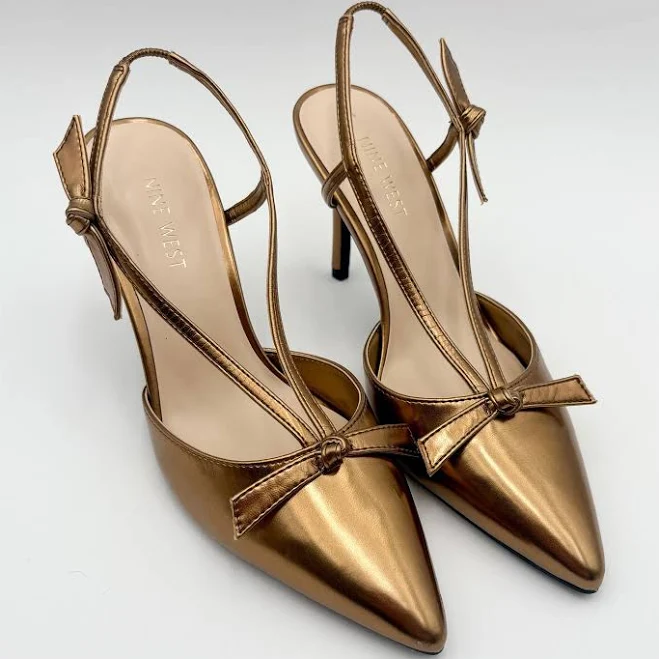 shoes Nine West Rands Women's Bronze Metallic Pointed Toe Slingback Heels eBay - beaseknees $48