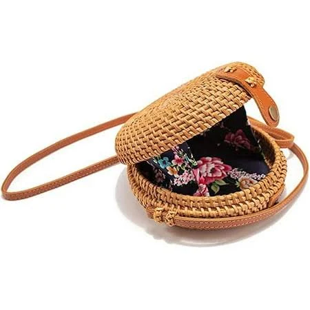 bag Nvzi Handwoven Circle Rattan Straw Crossbody Bag for Women 7.1 inch with Adjustable Genuine Leather Strap Natural Chic Hand, Small, Women's, Brown Walmart - ONFSLX $18.99