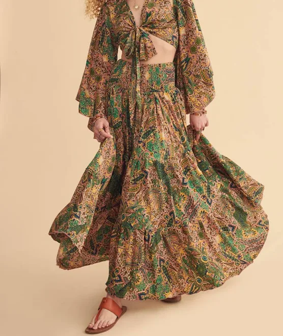 skirt Nymph Paisley Tiered Maxi Skirt Earthbound Trading Company $44.95