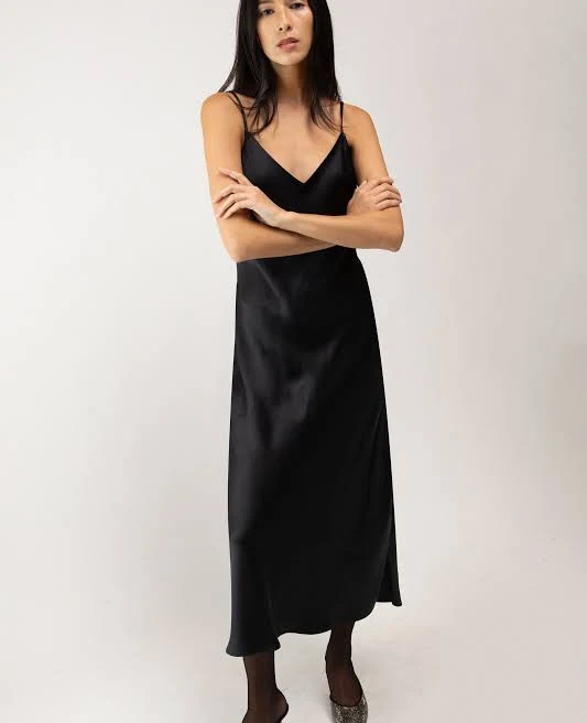 dress Oak + Fort Satin V-Neck Slip Midi Dress Oak and Fort US $39.99