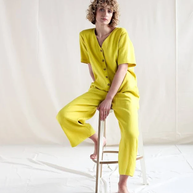 jumpsuit Offon Clothing Linen V-Neck Short Sleeve Loose Fit Jumpsuit Etsy - OffOn $171.1
