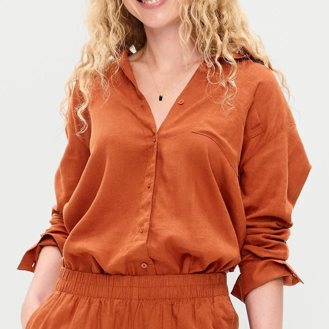 top Old Navy Women's Linen-Blend Loose Button-Down Shirt Old Navy $26.99