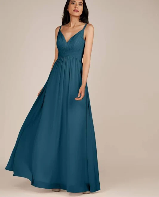 dress Ophelia A-Line Chiffon V-Neck Long Bridesmaid Dress with Pleats KissDress $99