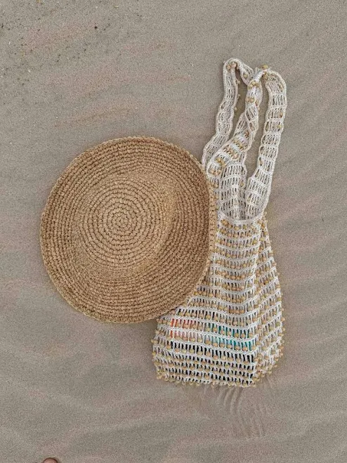 bag Organic Cotton Mesh Beach Bag with Wooden Bead Etsy - GardenbelleOrganics $76