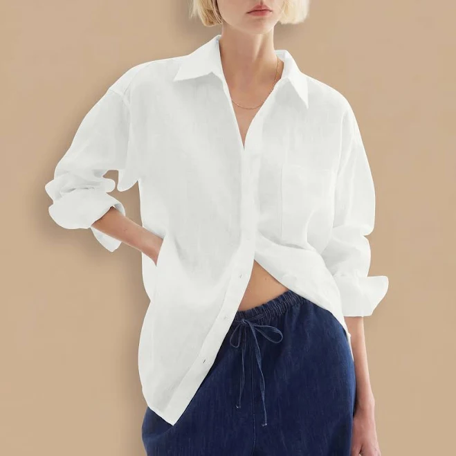 top Oversized Linen Button Down Shirt Etsy - Seller $84.77