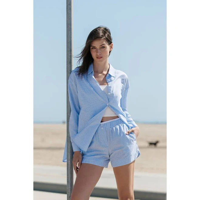 two piece set Oversized Striped Poplin Shirt & Midi Short Set Cali1850 $100