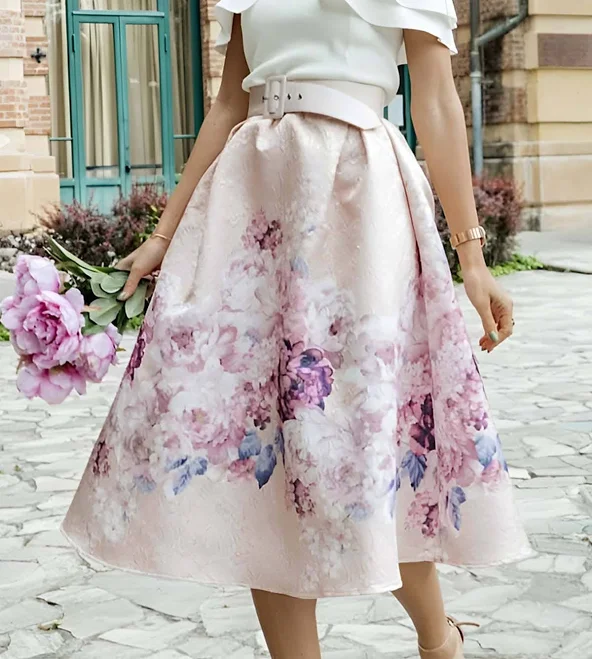 skirt Peony Print Embossed Midi Skirt Chicwish $49.9