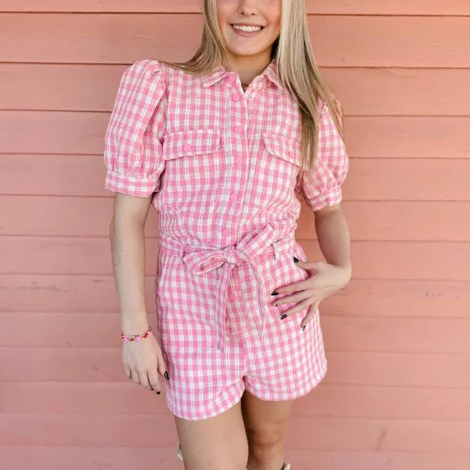 romper Pinkalicious Gingham Romper Style House Frisco $49