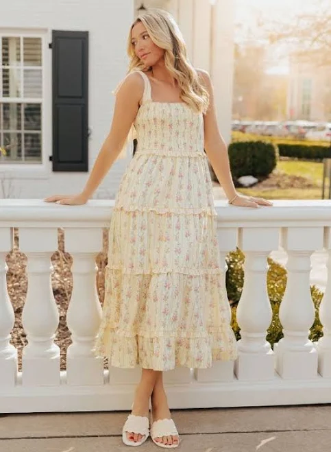 dress Prairie Bloom Floral Tiered Midi Dress Impressions Boutique $82