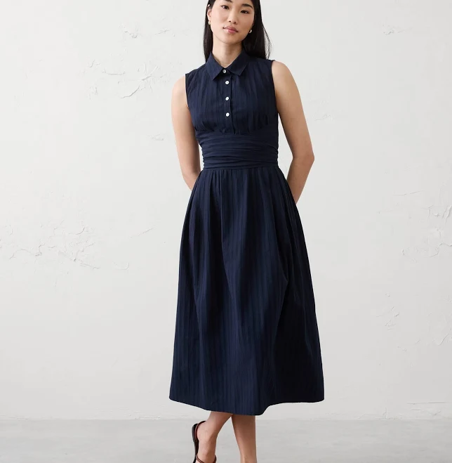 dress Preppy Women's Dobby Wrapped Midi Shirtdress Banana Republic Factory $65