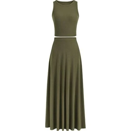 two piece set Prettygarden 2 Piece Cropped Maxi Skirt Set Walmart - PrettyGarden $35.99