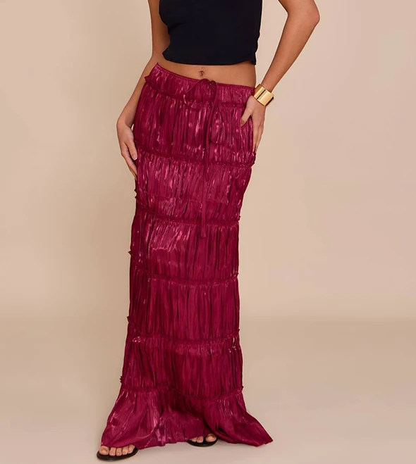 skirt PrettyLittleThing Women's Drawstring Frill Tiered Maxi Skirt Nasty Gal - US $27.5