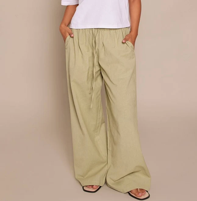 pants PrettyLittleThing Women's Petite Linen Drawstring Waist Trousers in Sage Green | Size: 00 Nasty Gal - US $15.2