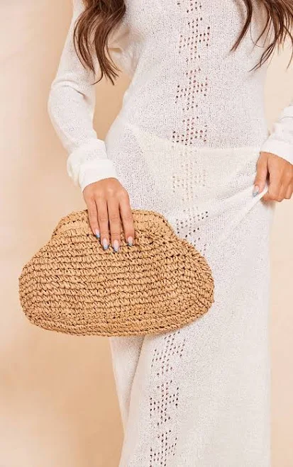 bag PrettyLittleThing Women's Raffia Slouchy Clutch Nasty Gal - US $23.2