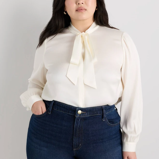 top Quince Women's Washable Stretch Silk Tie Neck Blouse Quince $100