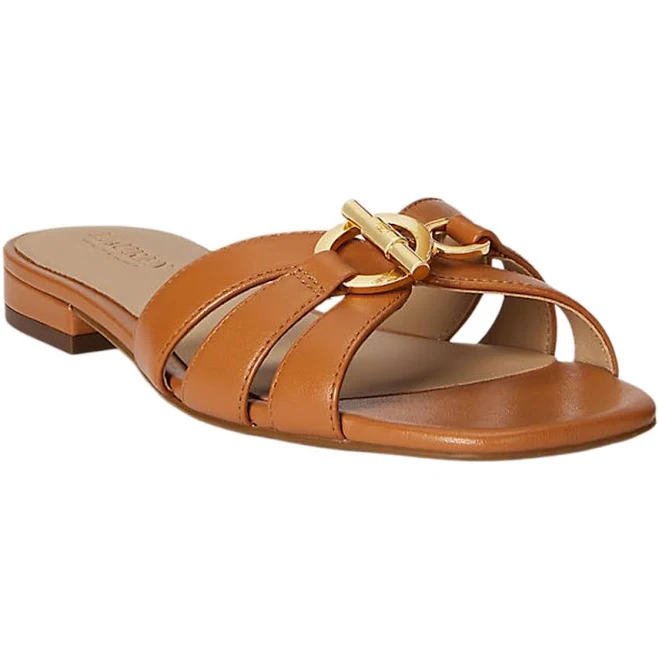shoes Ralph Lauren Women's Blaike Nappa Leather Slide Sandals Macy's $101.5