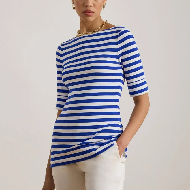 top Ralph Lauren Women's Striped Boat Neck T-Shirt Macy's $35.7
